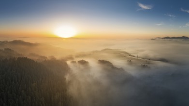 Fog at sunrise near the village of Chmelnica near Stara Lubovna in Slovakia