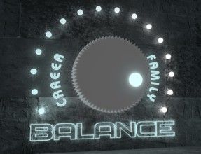 Balance adjust between career and family. regulator with neon shine scale. 3D rendering