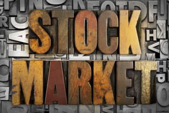 The words STOCK MARKET written in vintage letterpress type
