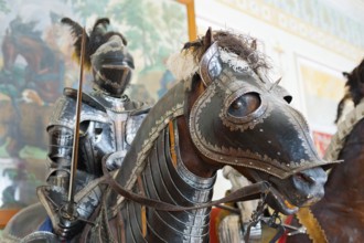 ST. PETERSBURG - JUNE 30, 2011: One of knights mannequins on horses at Knights Hall of the