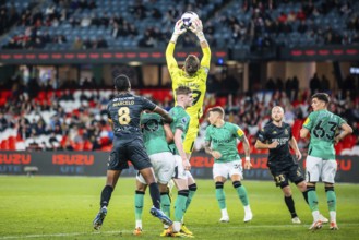 MELBOURNE, AUSTRALIA, MAY 24: Mark Gillespie of Newcastle United saves whilst playing A-League All