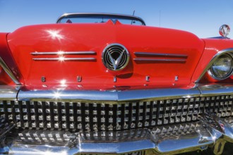 Front of a red classic American car