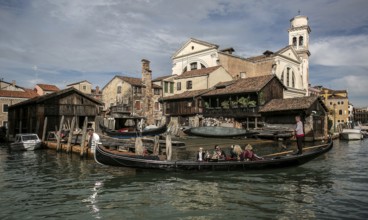 Italy Venice Gondola shipyard -453 one of the last in Venice rear Church of San Sebastiano 1505-46