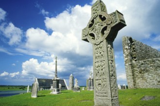 Celtic cross, monastery and ruins of Glonmacnoise, Ireland