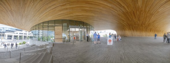 Calgary, Alberta, Canada. Aug 10, 2024. The Calgary Library entrance showing a spacious, modern
