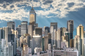 The amazing view of Hong-Kong cityscape full of skyscrapers from the rooftop