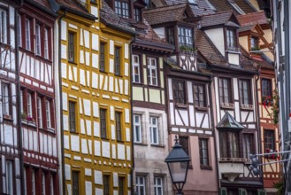 Nuremberg, Germany Christmas decorated half-timbered houses in Bavaria