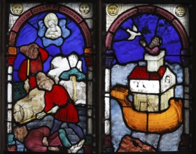 Stained glass in the choir, fratricide (Cain and Abel) and Noah's Ark, St., Sankt, Saint