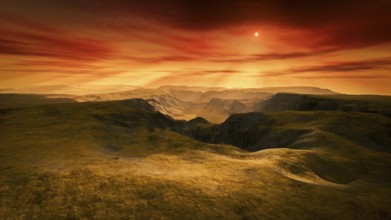 Desert sunset fantasy art landscape. 3D illustration