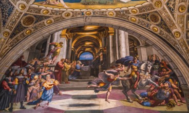 VATICAN CITY, VATICAN, JUNE 12, 2015 : interiors and architectural details of Raphael rooms in