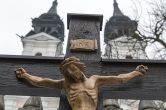 Jesus Christ on the cross. Symbolic photo for Good Friday, Easter and Resurrection. Linz, Upper