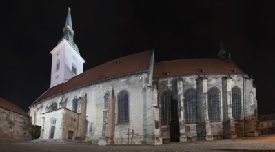 Night panorama with cathedral in Bratislava