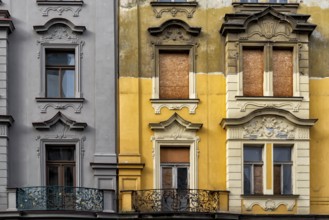 Historic building under construction in the historic centre of Prague in the Czech Republic