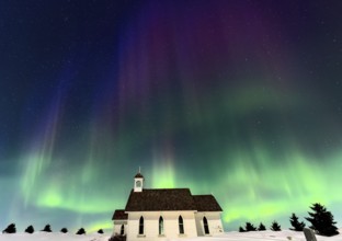 Aurora Northern Lights Saskatchewan Canada Country Church