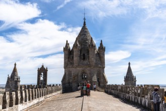 Evora, Portugal, June 30, 2022: The roofs of the Cathedral of Evora. Alentejo, Portugal. Sunny day