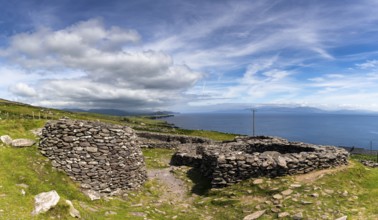 Fahan, Ireland, 5 August, 2022: view of the Fahan beehive huts on the Dingle Peninsula in County