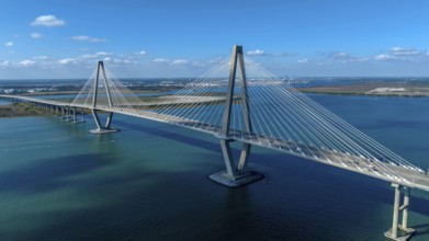 Aerial View of the Arthur Ravenel Jr. Bridge over the Cooper River in South Carolina, USA