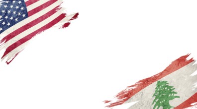 Flags of USA and Lebanon on white background