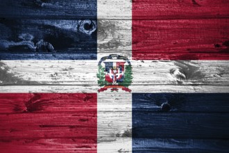 Dominican Republic flag on wooden planks background wood flag