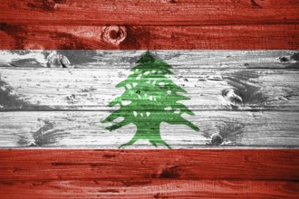Lebanon flag on wooden planks background wood flag