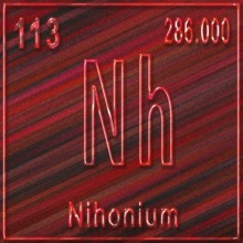 Nihonium chemical element, Sign with atomic number and atomic weight, Periodic Table Element