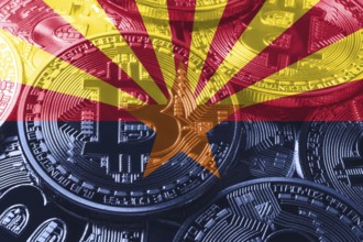 Arizona bitcoin flag, Arizona cryptocurrency concept background