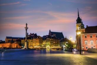 Sunset over Old Town in Warsaw, Poland