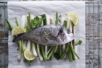 Presentation and preparation of a second dish of sea bream and onions