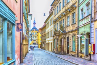 Bamberg, Germany, February 19, 2017: Bamberg city center street view and people