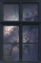 Starry night sky Window view. Milky Way Galaxy