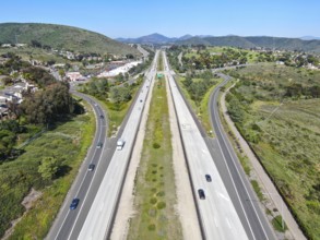 Aerial view of highway, freeway road with vehicle in movement. California, USA