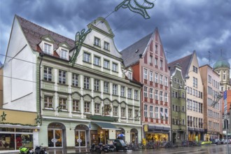Street with historical houses in Augsburg downtown, Germany