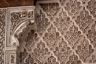 MARRAKECH, MOROCCO, APRIL 18, 2023, Famous Madrassa Ben Youssef in the medina of Marrakech