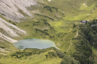 View of the Lache in the Tannheimer Tal. The Landsberger Hütte is in the background