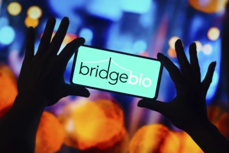 In this photo illustration, the BridgeBio Pharma logo is displayed on a smartphone mobile screen