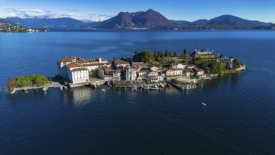 Aerial view of the Borromee islands on Lake Maggiore