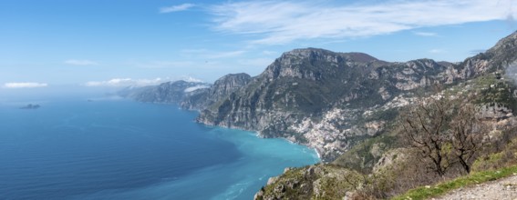 Shoreline of the scenic Amalfi coast from the path of the Gods, Italy