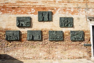Memorial wall in Campo Ghetto Nuovo, Jewish ghetto from the 16th century, Cannaregio district,
