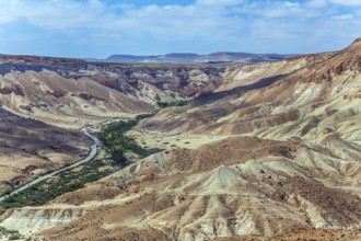 Wonderful spring in Israel. Gorge and desert canyon Ein Avdat. Beautiful warm windy day in the