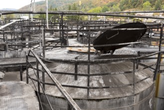 Whiskey whiskey and brandy distillery. View of whiskey stills in a distillery