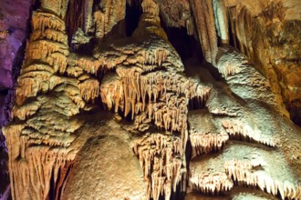 Venetsa Cave in Bulgaria. Beautiful colorful and illuminated cave full with semiprecious onyx