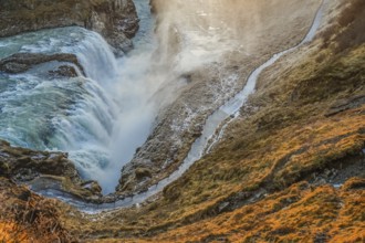 Waterfall and the sunrise of Iceland Gullfoss. Shooting Location: Iceland, Reykjavik