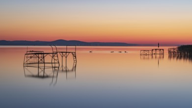 Panorama of Lake Balaton at sunrise near Balatonfenyves