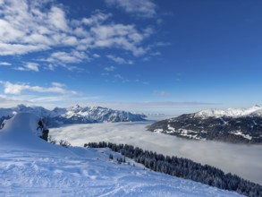 Snow-covered winter landscape in the Silvretta Montafon ski area in Vorarlberg, Austria