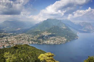 View of Monte Bre mountain Lake Lugano from Monte San Salvatore, Switzerland