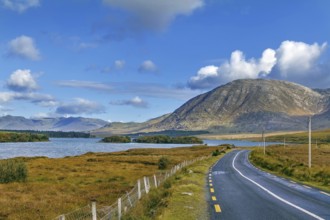 Landscape with Inagh lake and mountains in Galway county, Ireland