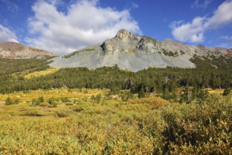 Quiet clear autumn day in mountains of park Yosemite. Easy clouds and the blue sky
