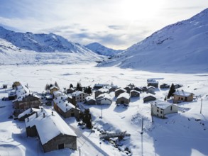 View of the village of Montespluga in the Italian Alps