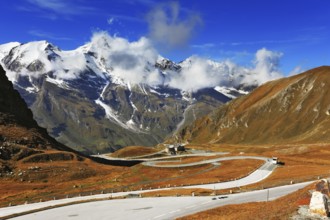 Famous picturesque views of the road in Austrian Alps - Grossglocknershtrasse. Ideal highway winds