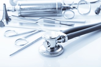 Medical instruments for ENT doctor on white